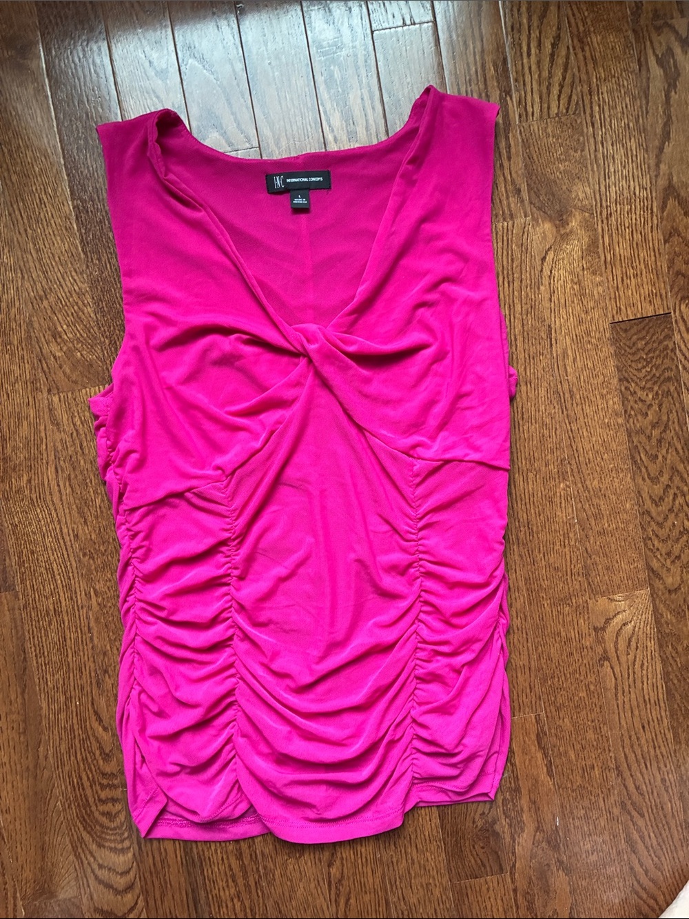 INC Bright Pink Ruched Twist-Front Tank Top